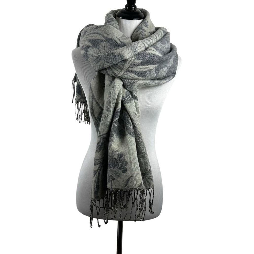 Primo Filo‎ Italia Oversized Reversible Shawl Scarf Neutral Beige Gray Lagenlook